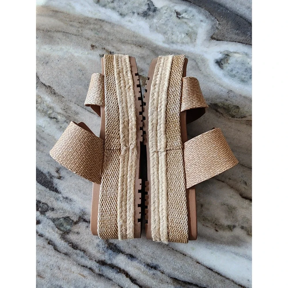 Boutique Womens Woven Espadrille Platform Slide Sandals Tan Size 7 Boho Coastal